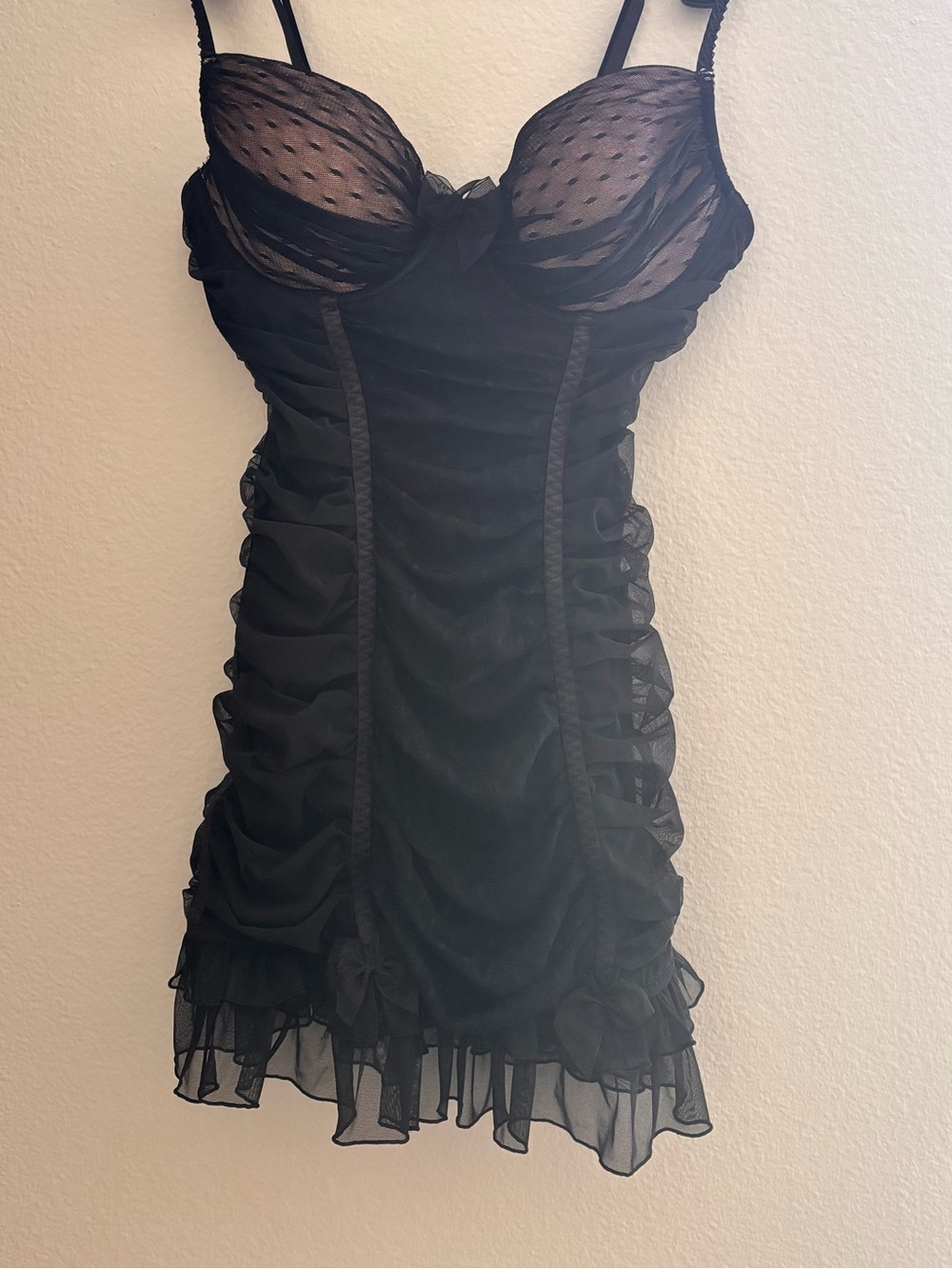 Victoria's Secret Black Sheer Ruched Chemise